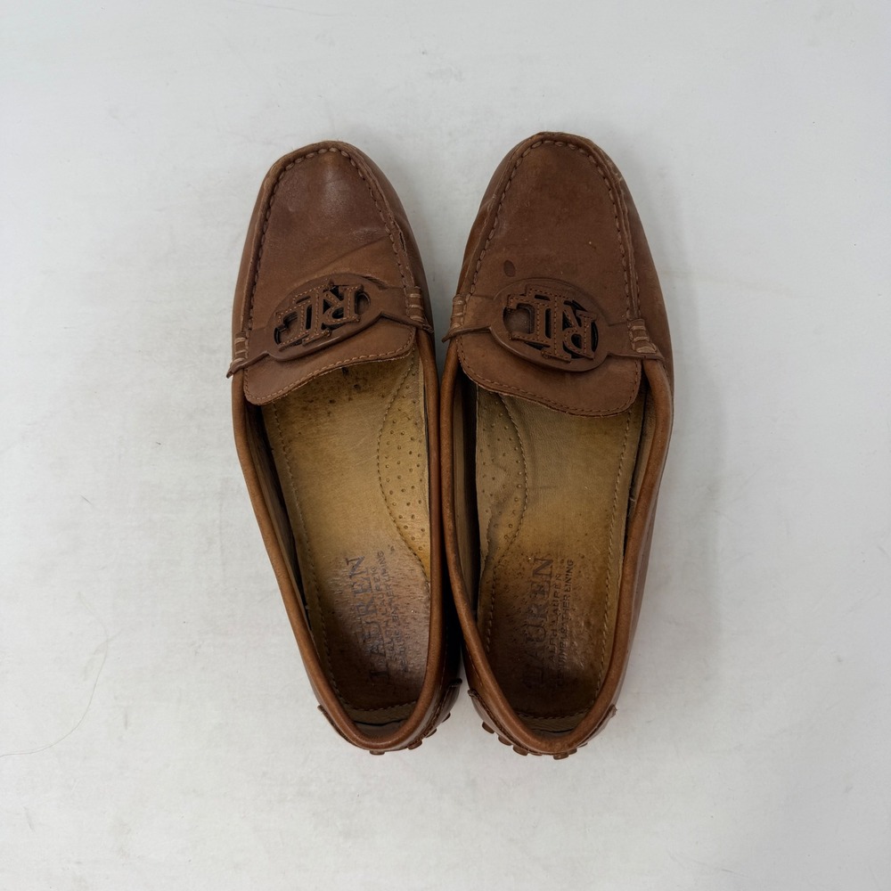Lauren Ralph Lauren Leather Driving Loafers Cognac Brown RLL Logo Shoes Size 6 - Picture 8 of 11